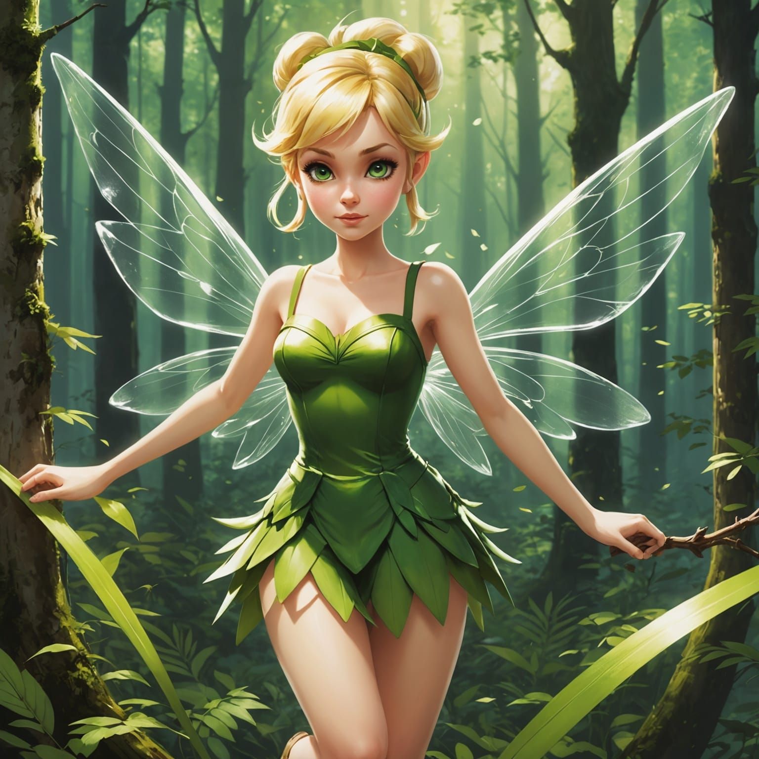 Anime Tinkerbell in Forest, Video Game Art Style