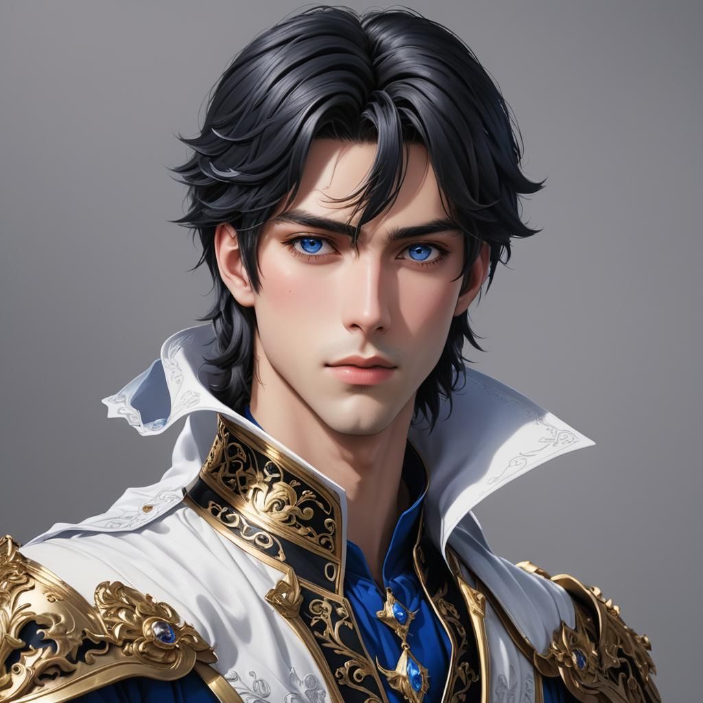 Hyperrealistic Anime Prince Portrait with Blue Eyes