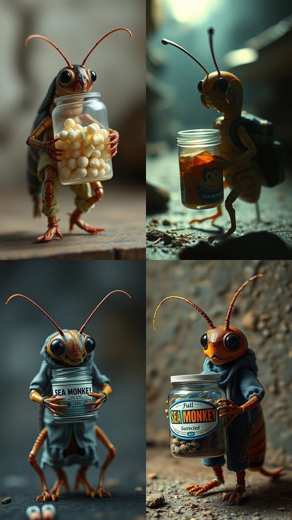 Articulated Cockroach Doll Holding Sea Monkeys