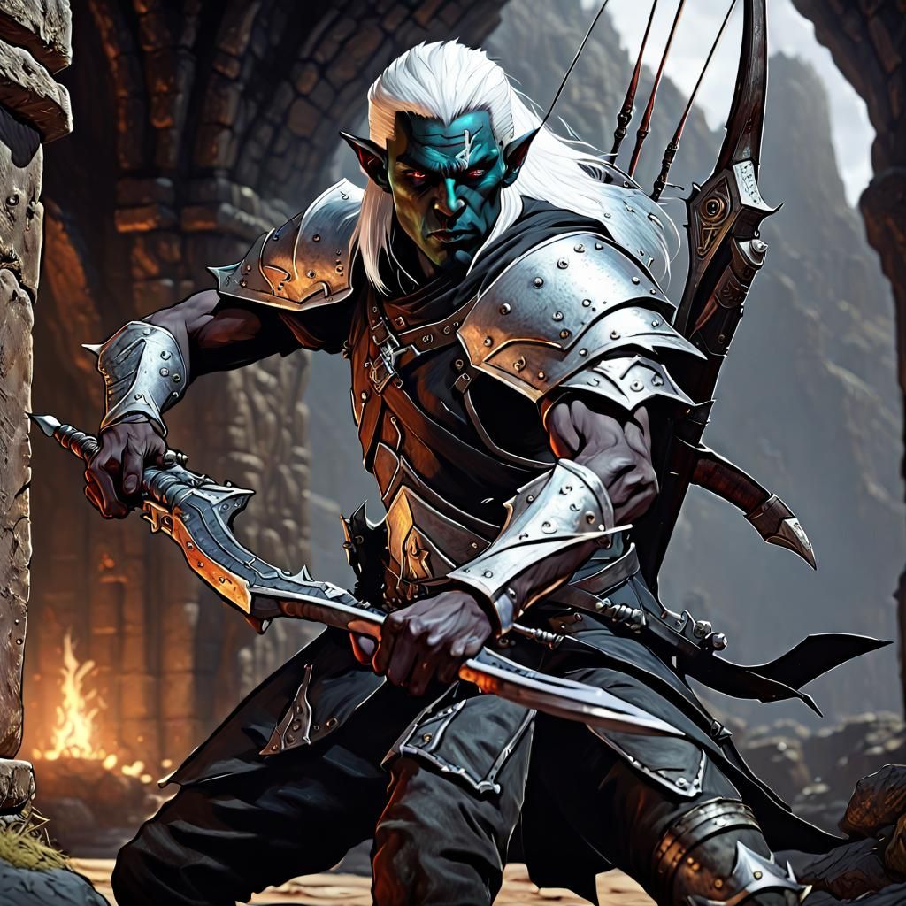 Dark Elf Archer Aiming in Dungeon, Dynamic Lighting
