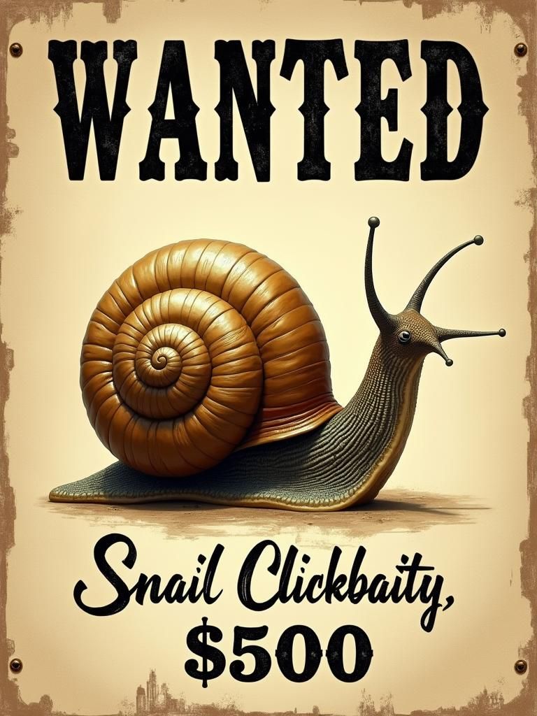 Giant Snail Wanted Poster in Vintage Western Style