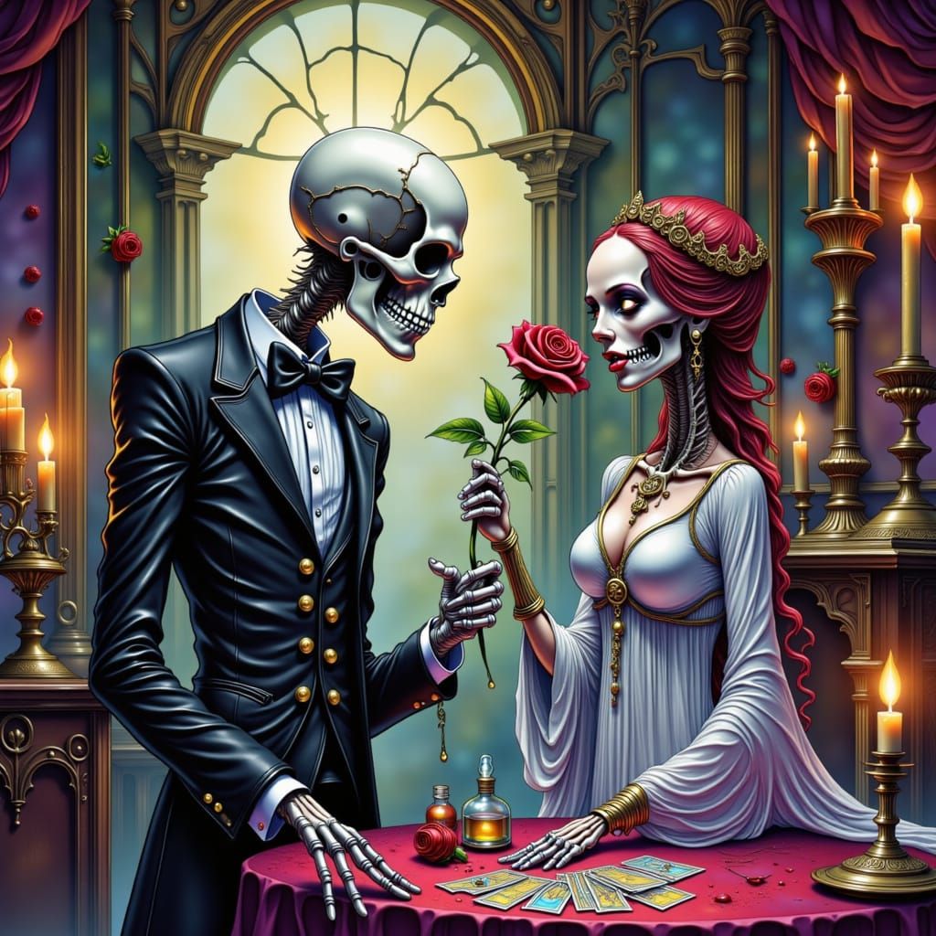 Gothic Macabre Valentine's Day Illustration in Tim Burton St...