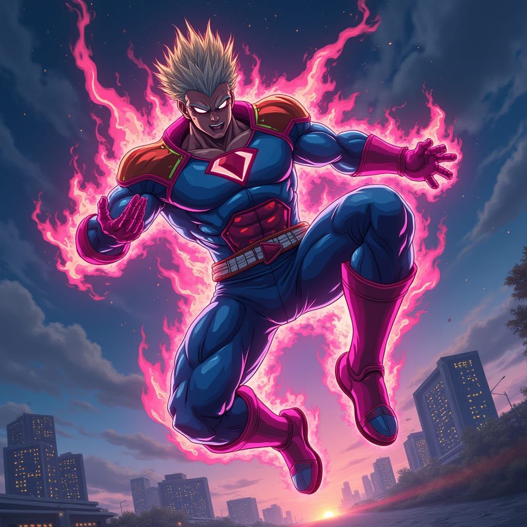 Anime Superhero Action in Futuristic City