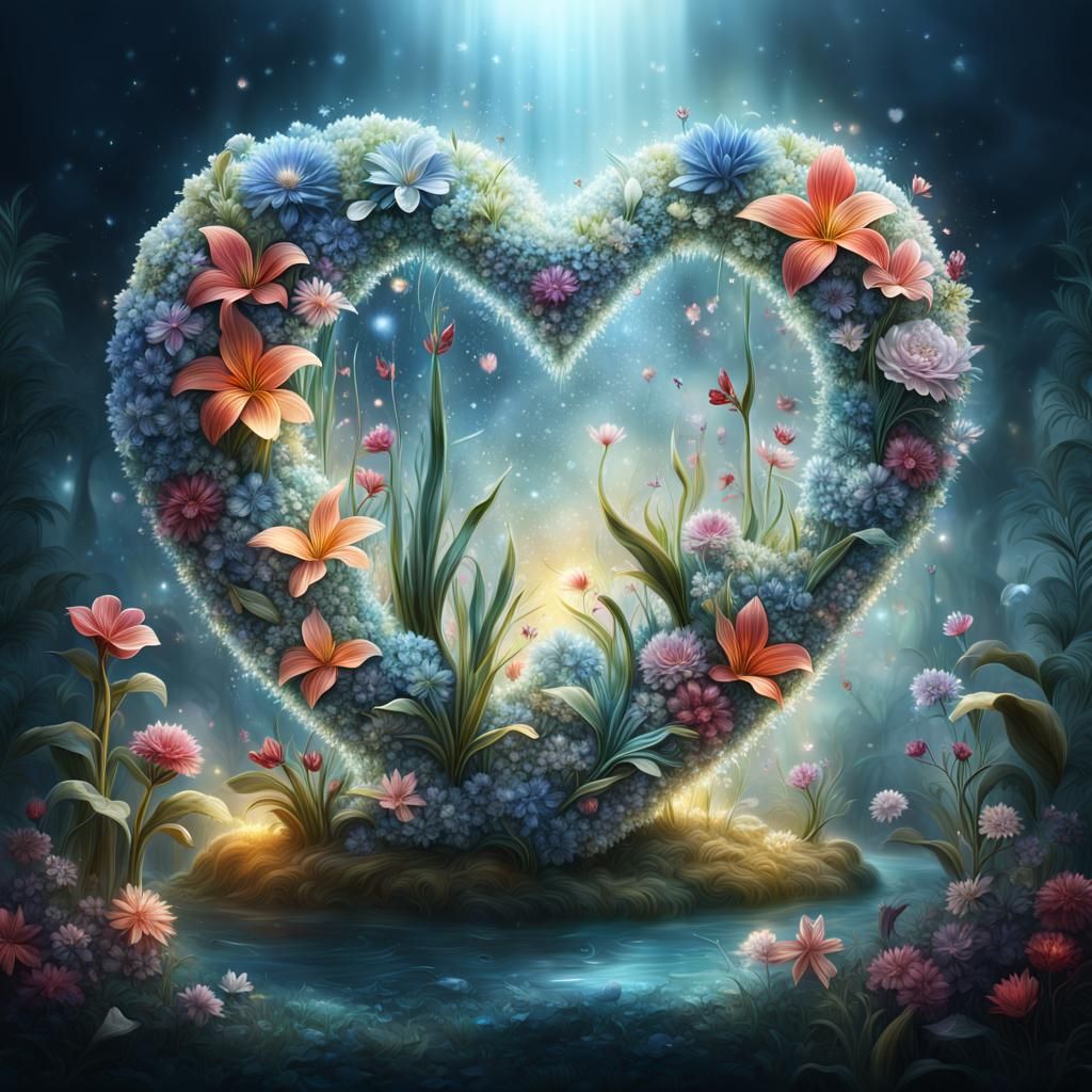 Crystal Flower Heart with Diamond Sparkles