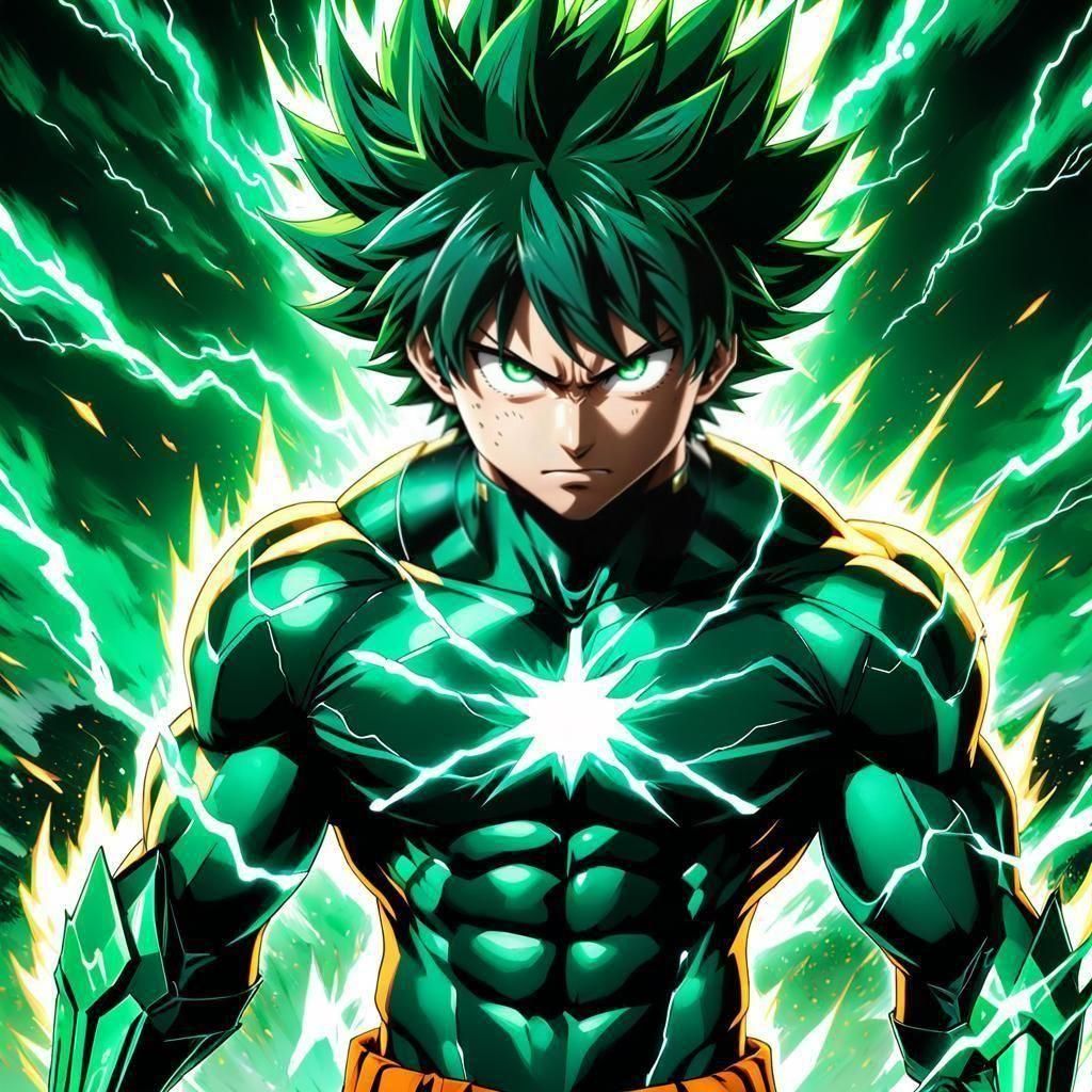 Midoriya as Ripped Hero with Green Lightning