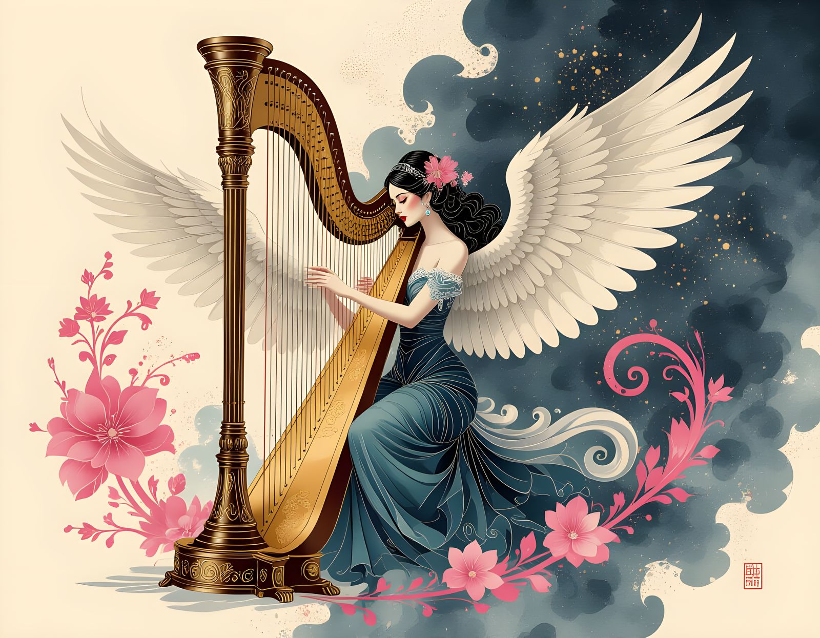 Futuristic Griffin Harper in Victorian Sumi-e Style