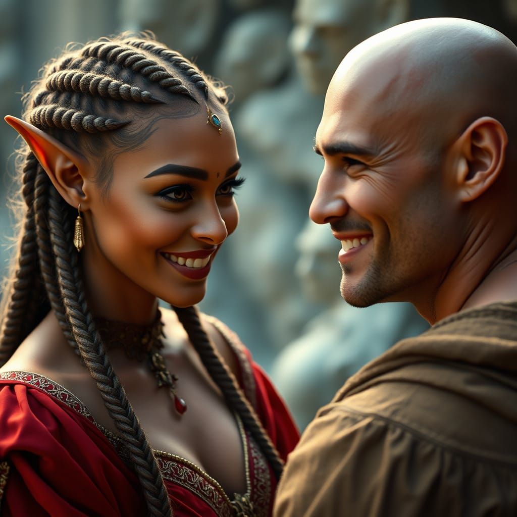 High Elf Couple in a Dramatic Film Still