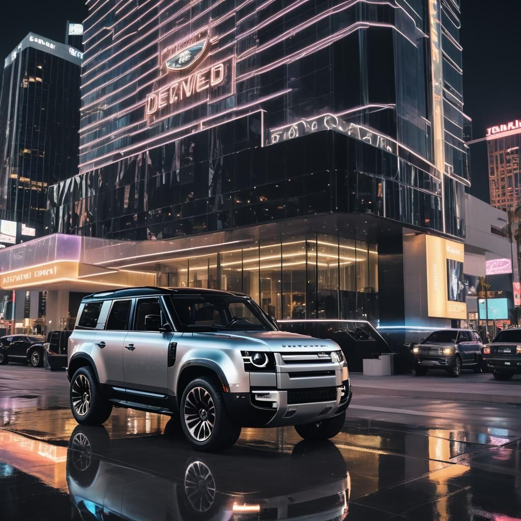 Futuristic Cars at Neon Skyscraper in Vivid Digital Art