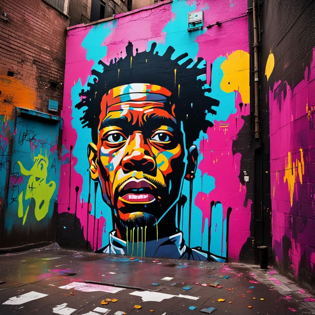 Shocked Person in Vibrant Street Art Scene