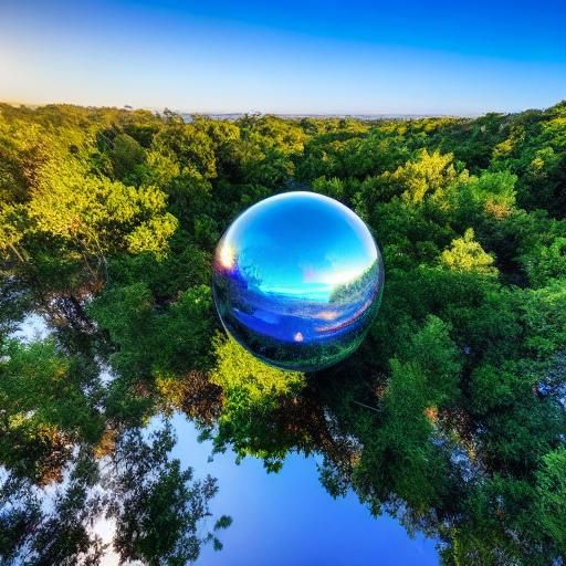 Iridescent Glass Geodesic Sphere Treehouse at Sunrise