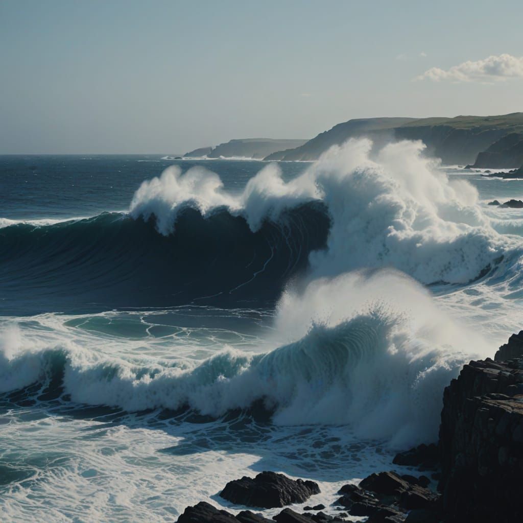 Oceanic Soundscape: Powerful Waves Crashing on Rocks