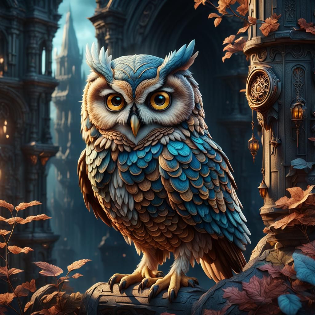 Fantastical Owl Matte Painting in Deep Color