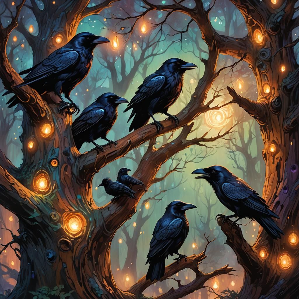 Adorable Baby Ravens in Whimsical Fantasy Art