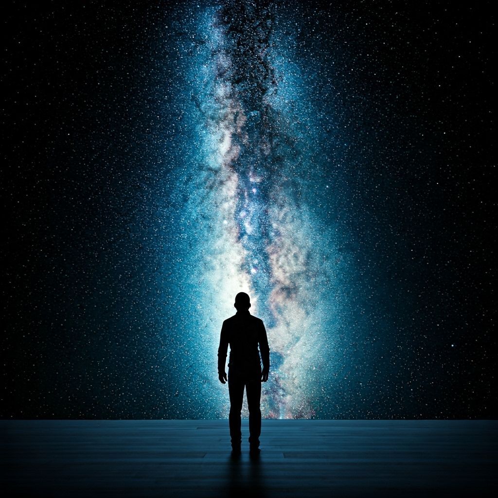 Solitude in Cosmic Expanse: Figure Gazing at Stars