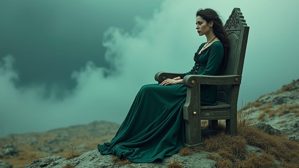 Surreal Woman Dissolving into Dreamlike Landscape