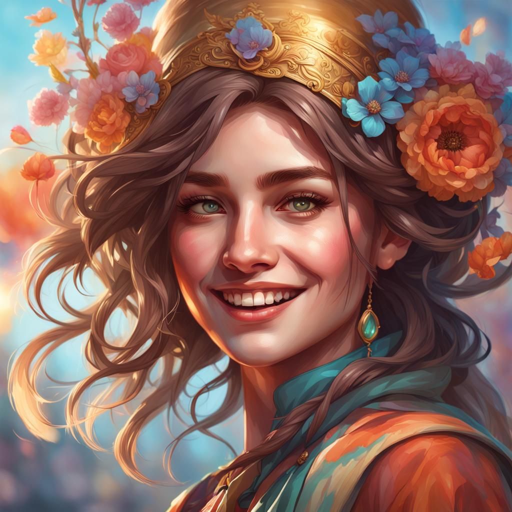 Smiling Woman Portrait in Detailed Digital Art Style