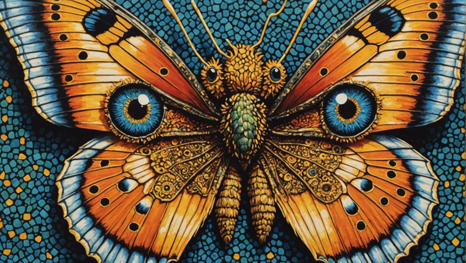 Butterfly with Human Face in Pointillist Acrylic