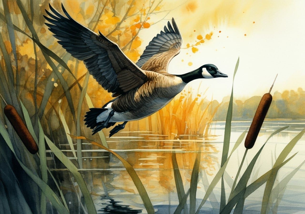 Canada Goose Flight: Watercolor Ecological Art