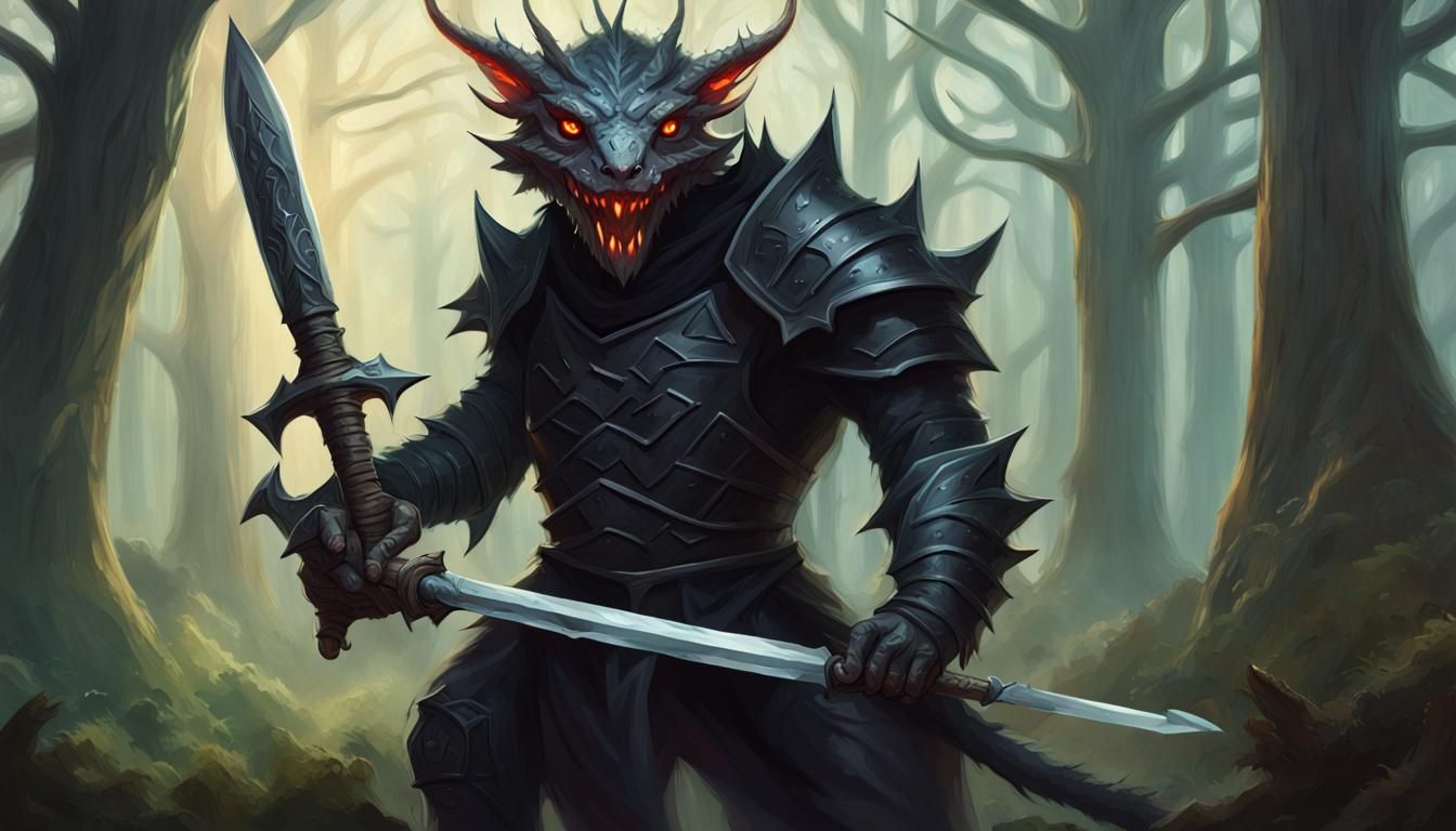 Dark Fantasy Kobold Warrior in Black Armor
