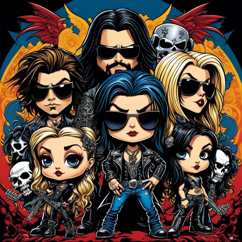 Teen Angel Rock Band in Y2K Chibi Cartoon Style