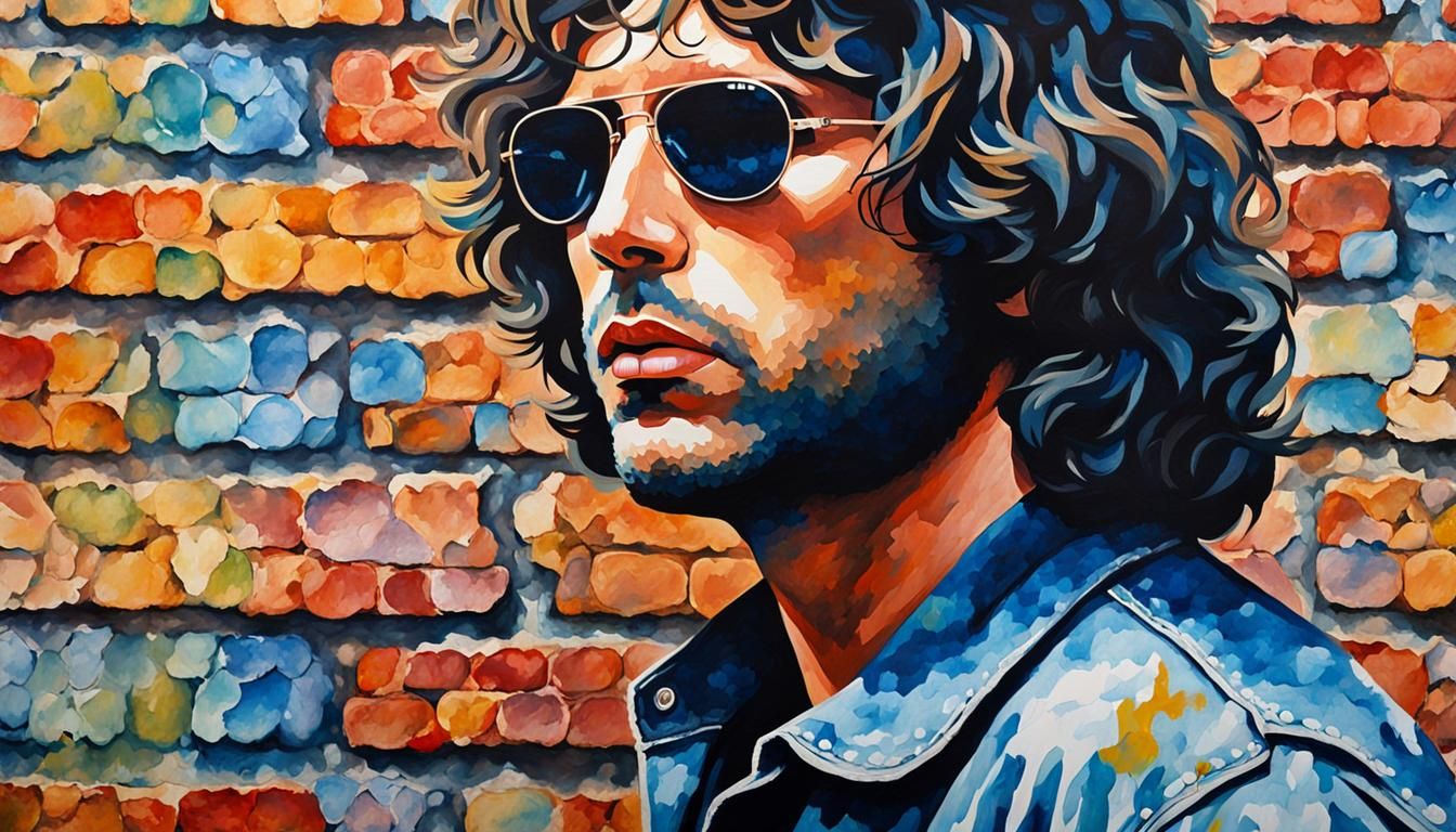 Jim Morrison Pop Art Watercolor Portrait with Lizard Mural