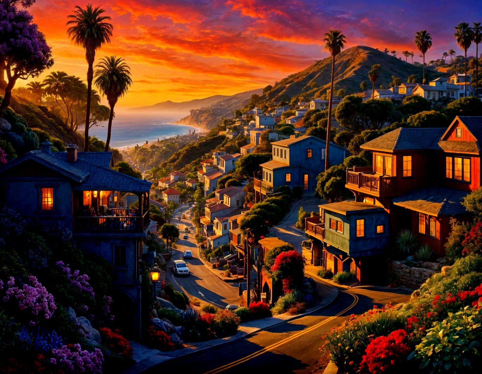 Scenic Valley Drive: Matte Painting in Deep Color