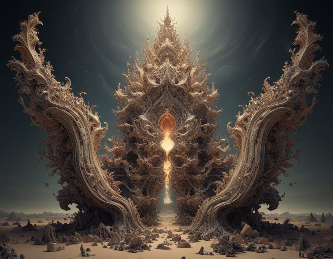 surrealism 3D distorted perspective paradoxes knolling fract...