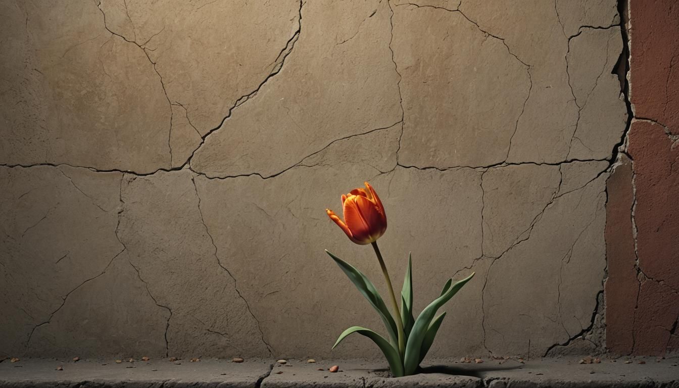 Surreal Tulip with Textured Wall in Digital Matte Painting