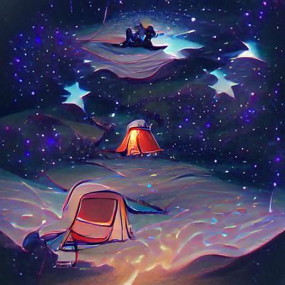 Stargazing Camping Scene at Night