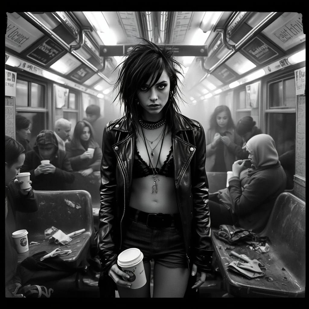 Punk Model in Abandoned Subway: Film Noir Photography