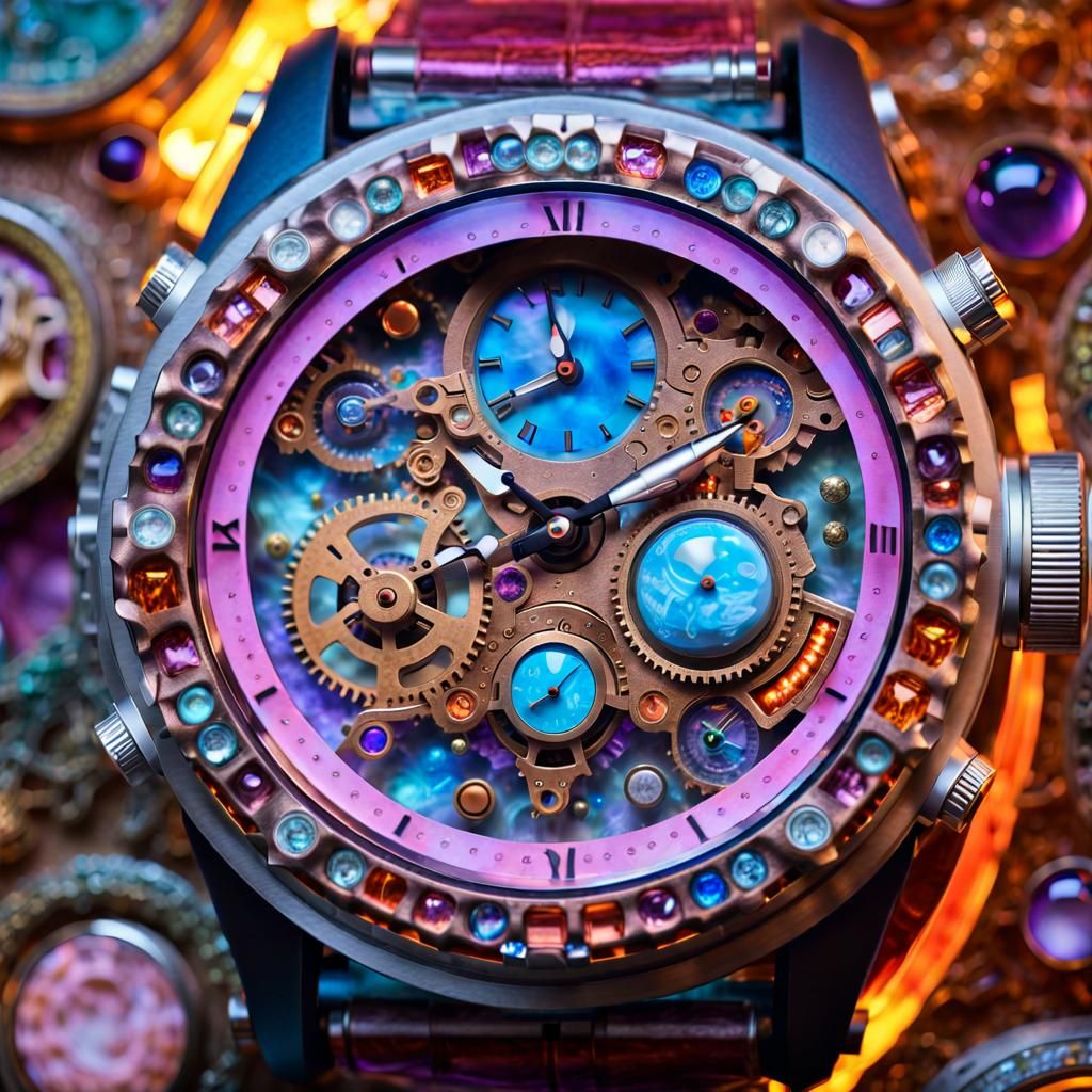 Biopunk Watch with Gemstone Embellishments, Hyperrealistic A...