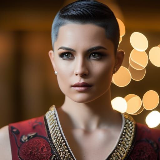 Portrait of Beautiful Woman with Shaved Hair