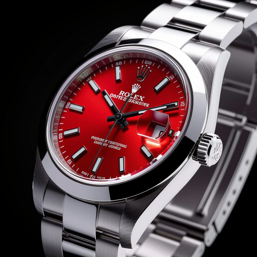Rolex Watch with Red Dial and Swiss Cross