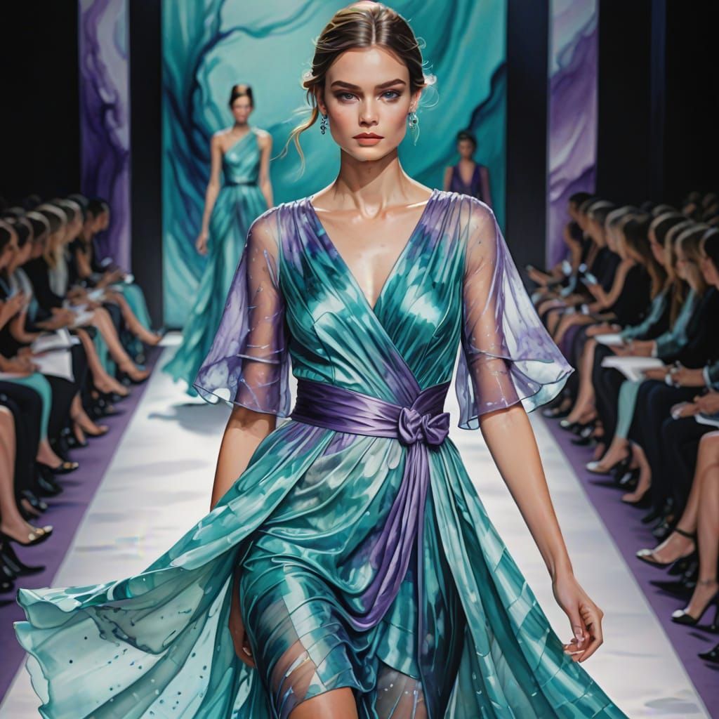 Purple and Turquoise Dress Fashion Illustration