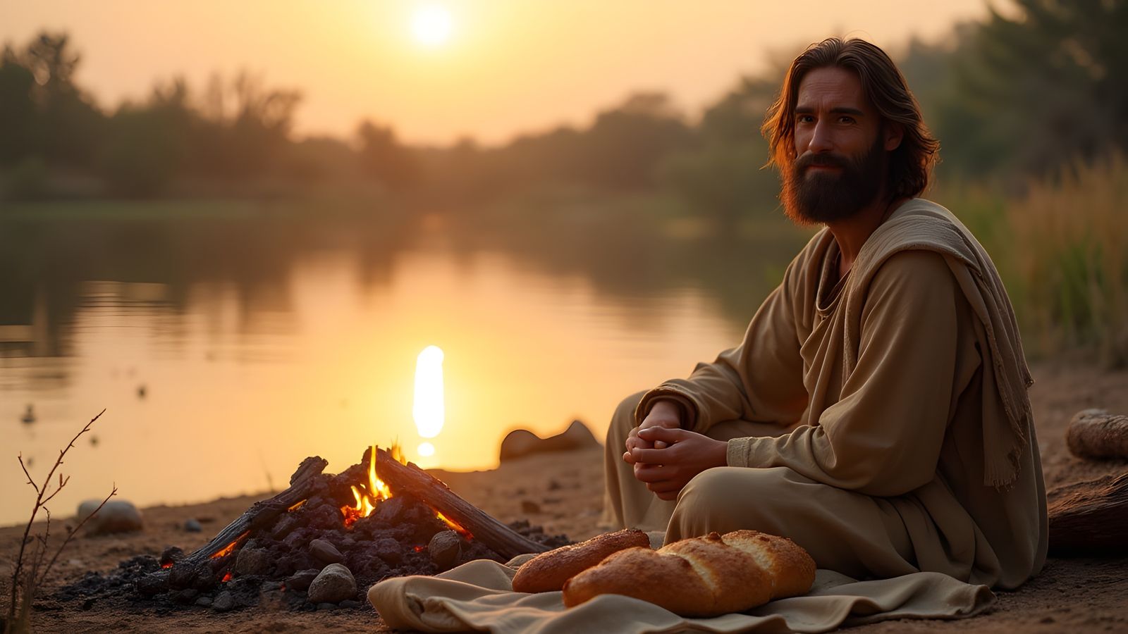 Jesus Shares Breakfast at Sunrise in Ancient Israel