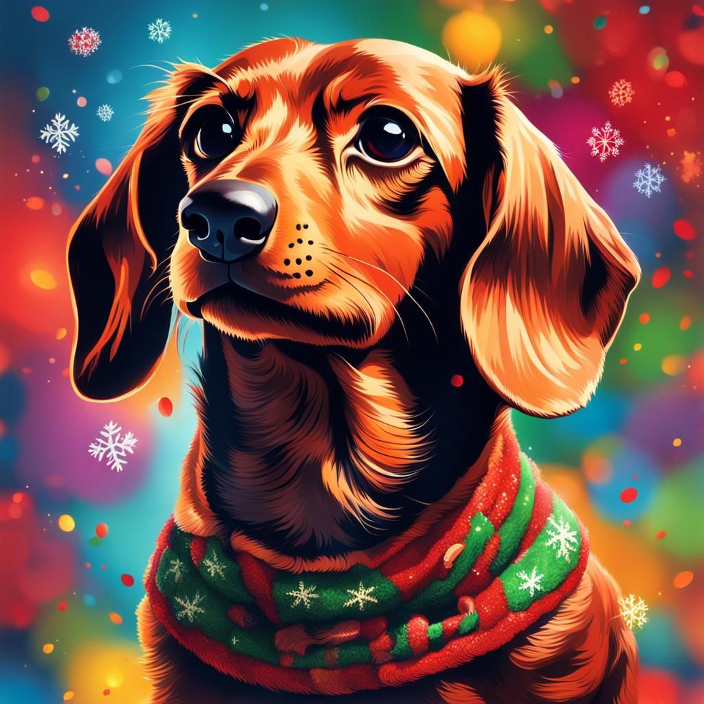 Festive Christmas Dachshund in Hyperrealistic Style