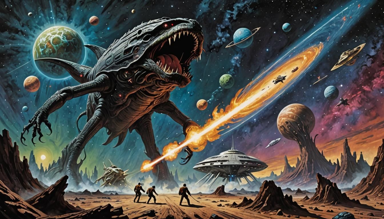 Epic Space Battle with Gigantic Tentacle Monster