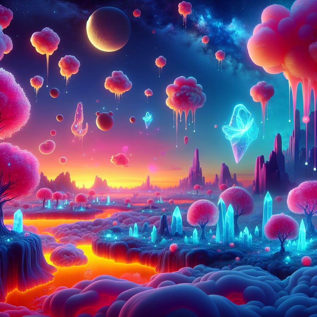 Surreal Candy-Hued Universe with Jelly Planets and Crystal T...