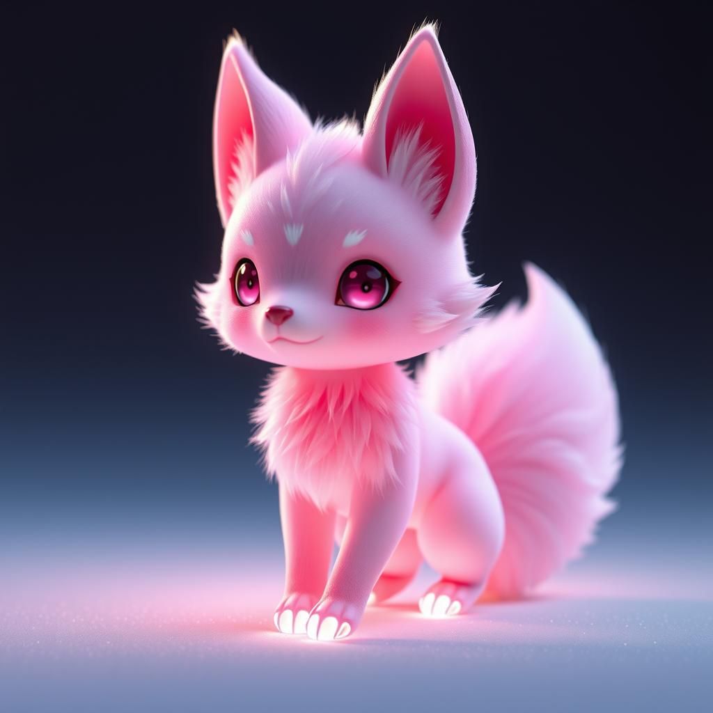 Small Pink Fox with Cherry Blossom Fur, 3D Anime Style