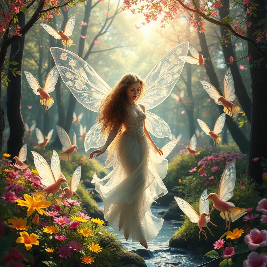 Whimsical Fairy Realm with Delicate Fey Creatures and Vibran...