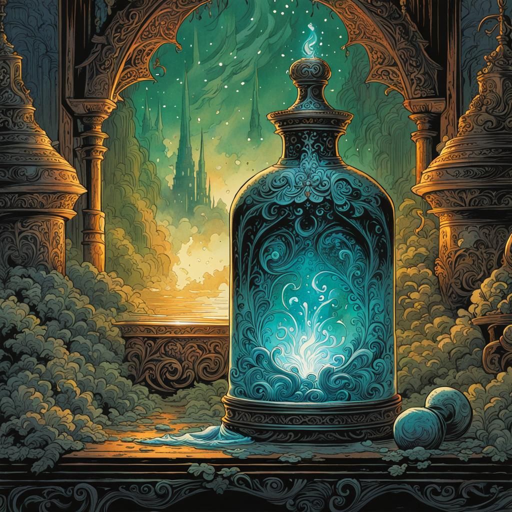 Healing Potion in Watercolor Comic Book Art