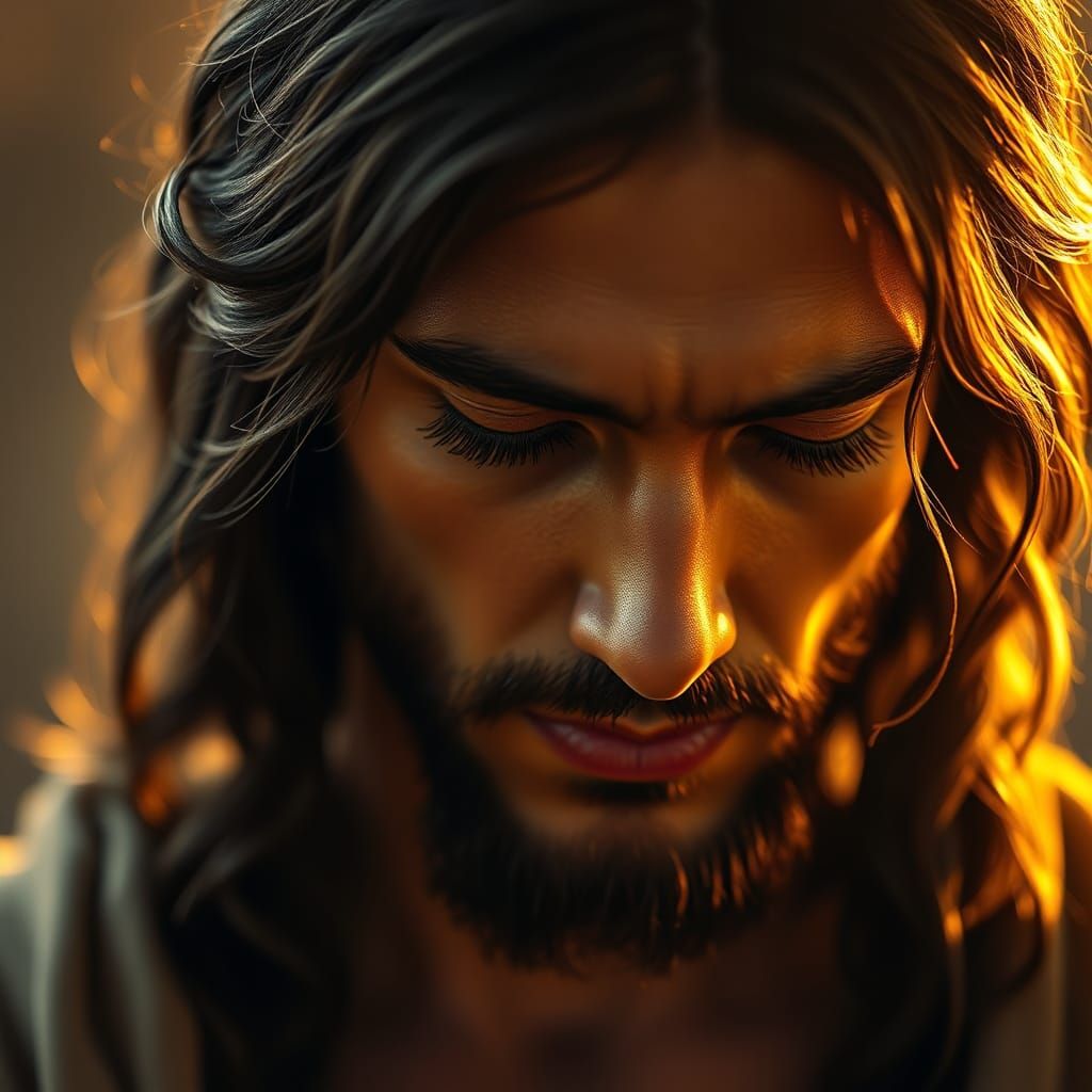 Youthful Jesus in Contemplative Prayer, Photorealistic Image