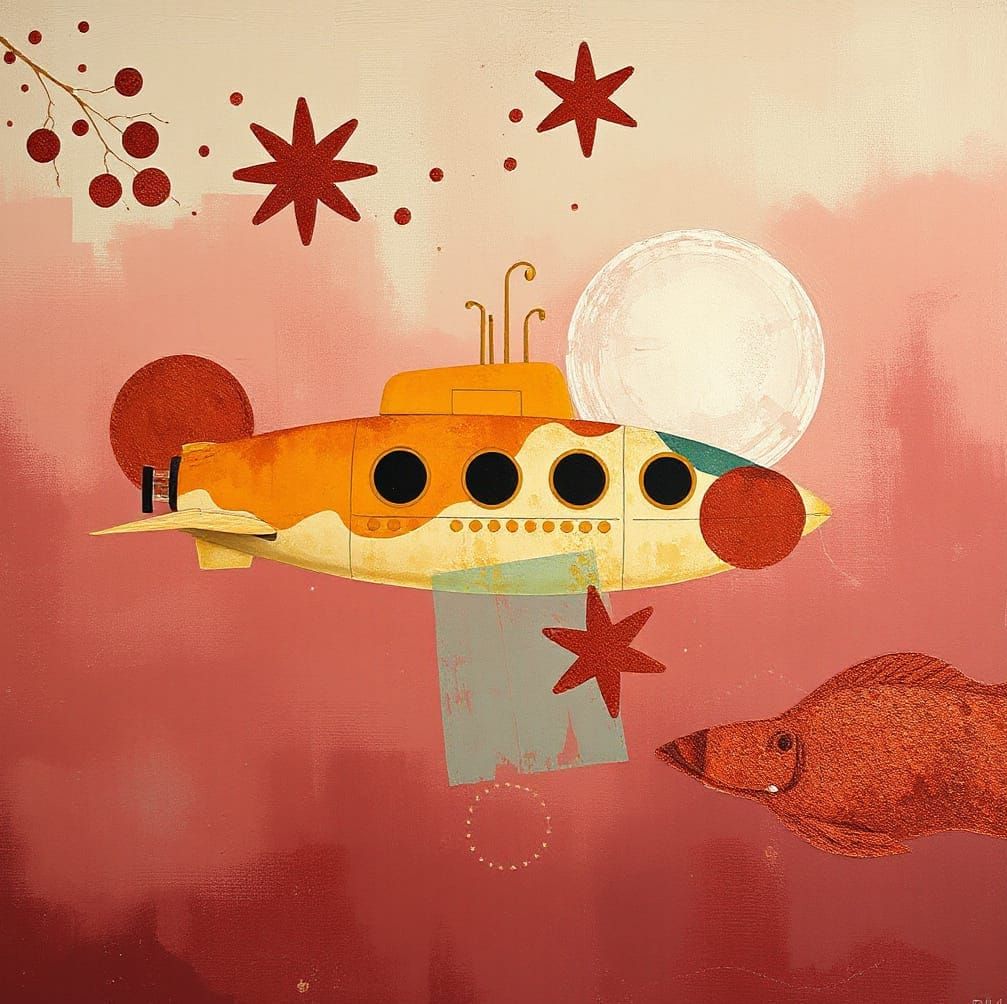 Abstract Celestial Submarine in Smooth Maroon