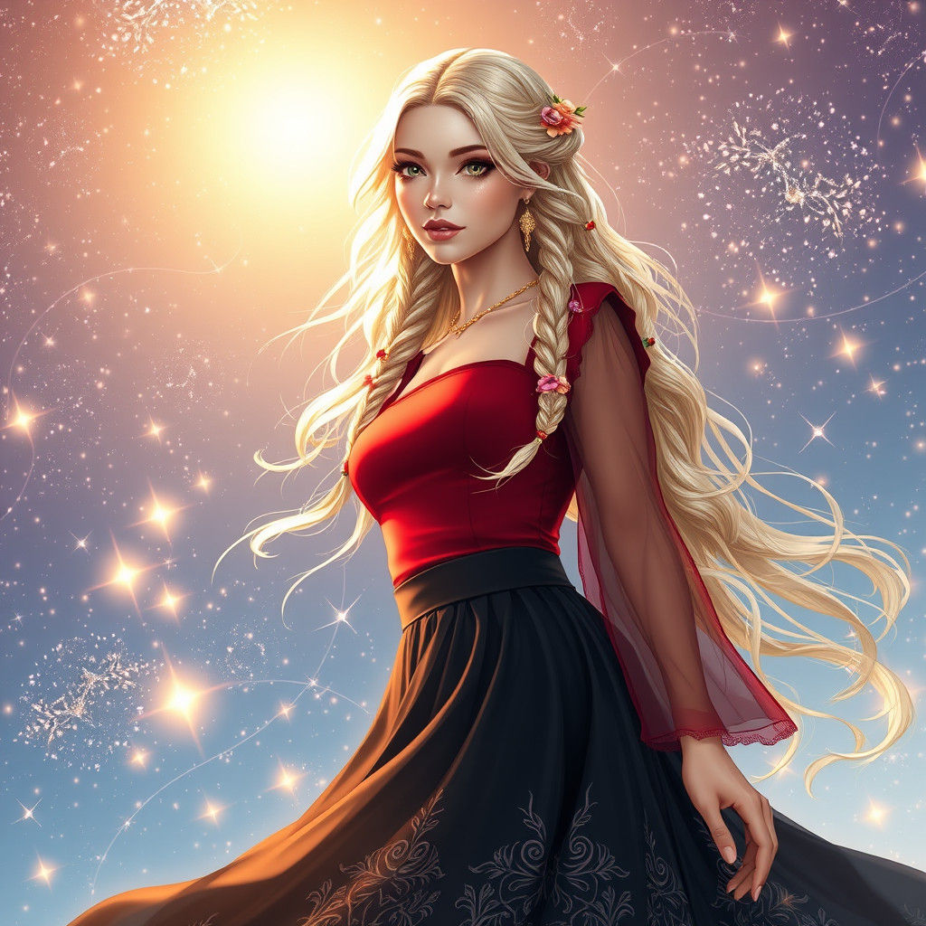 Enchanting Pale Goddess with Shimmering Blonde Hair and Whim...