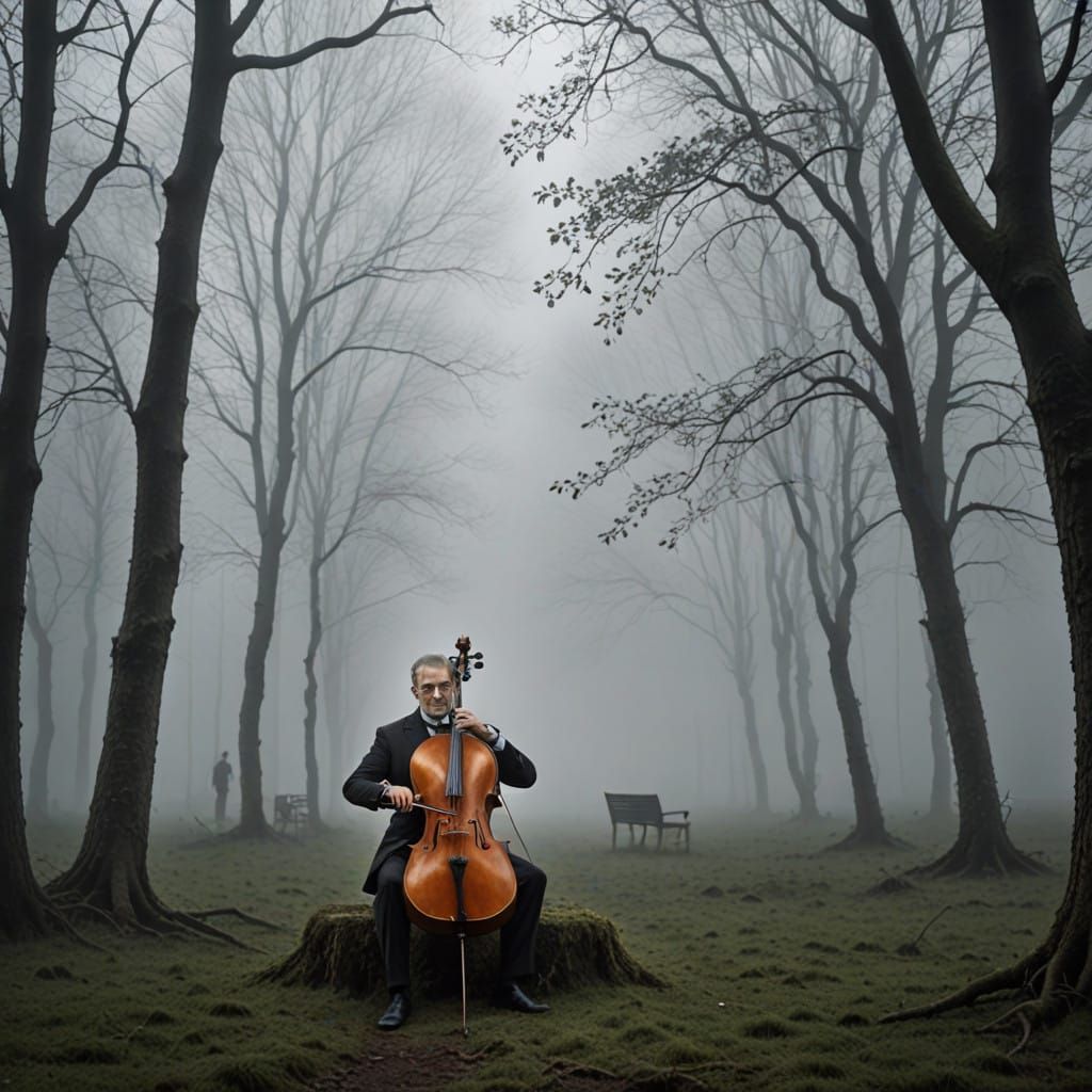 Cello in Ethereal Mist, a Musical Landscape