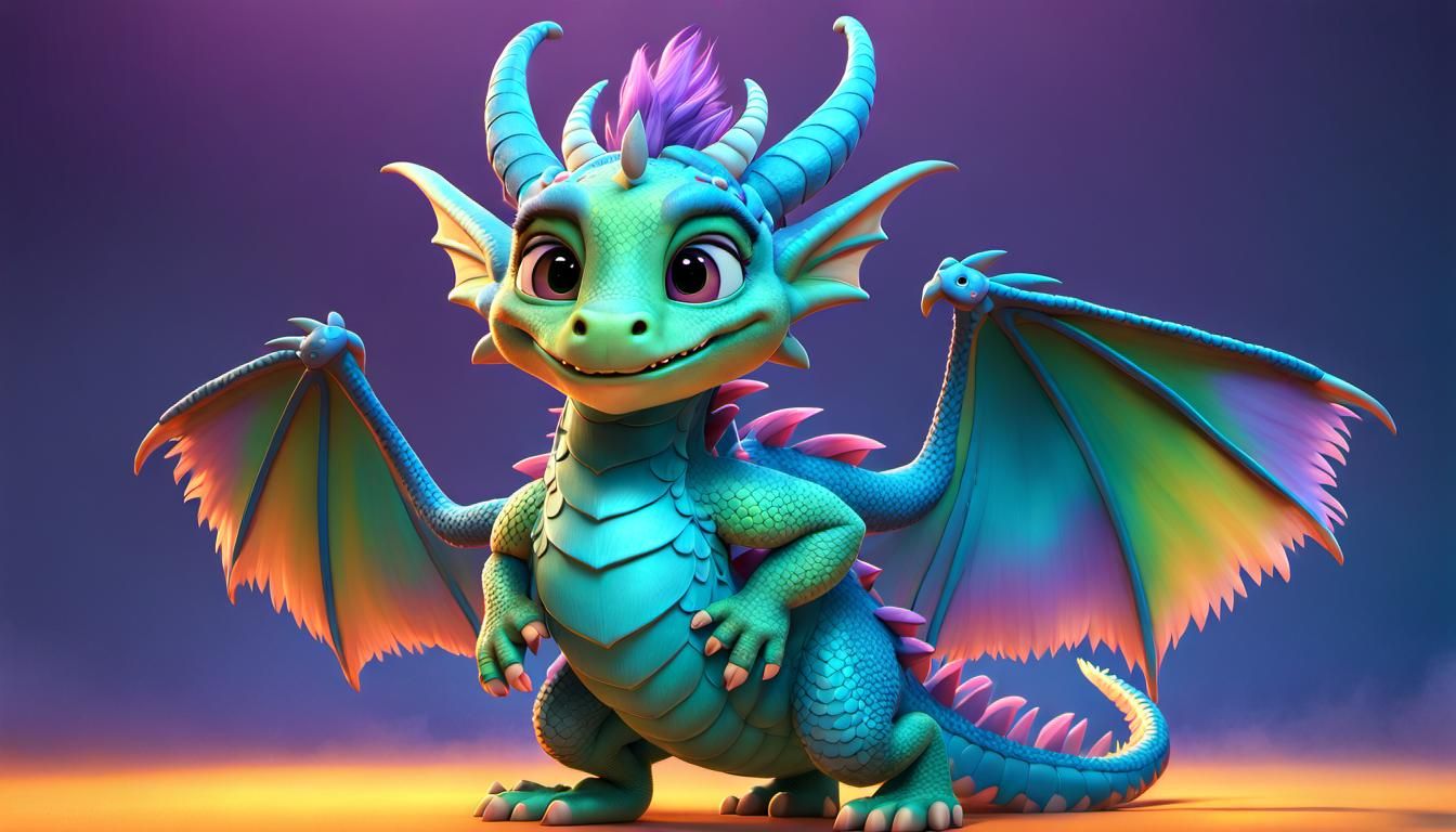 Cute Dragon Girl with Fluffy Wings in 3D Art