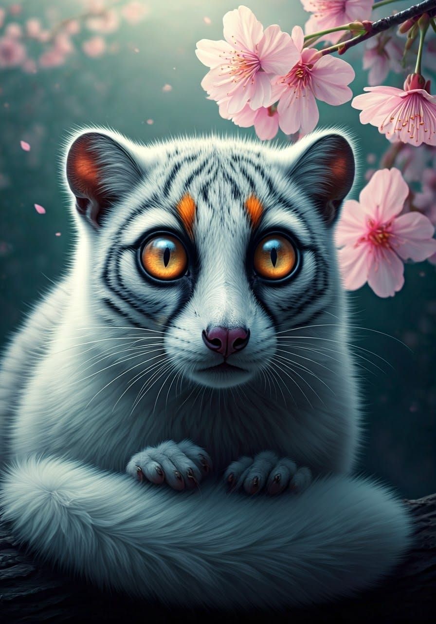 Snow Leopard in Cherry Blossoms: Fantasy Art
