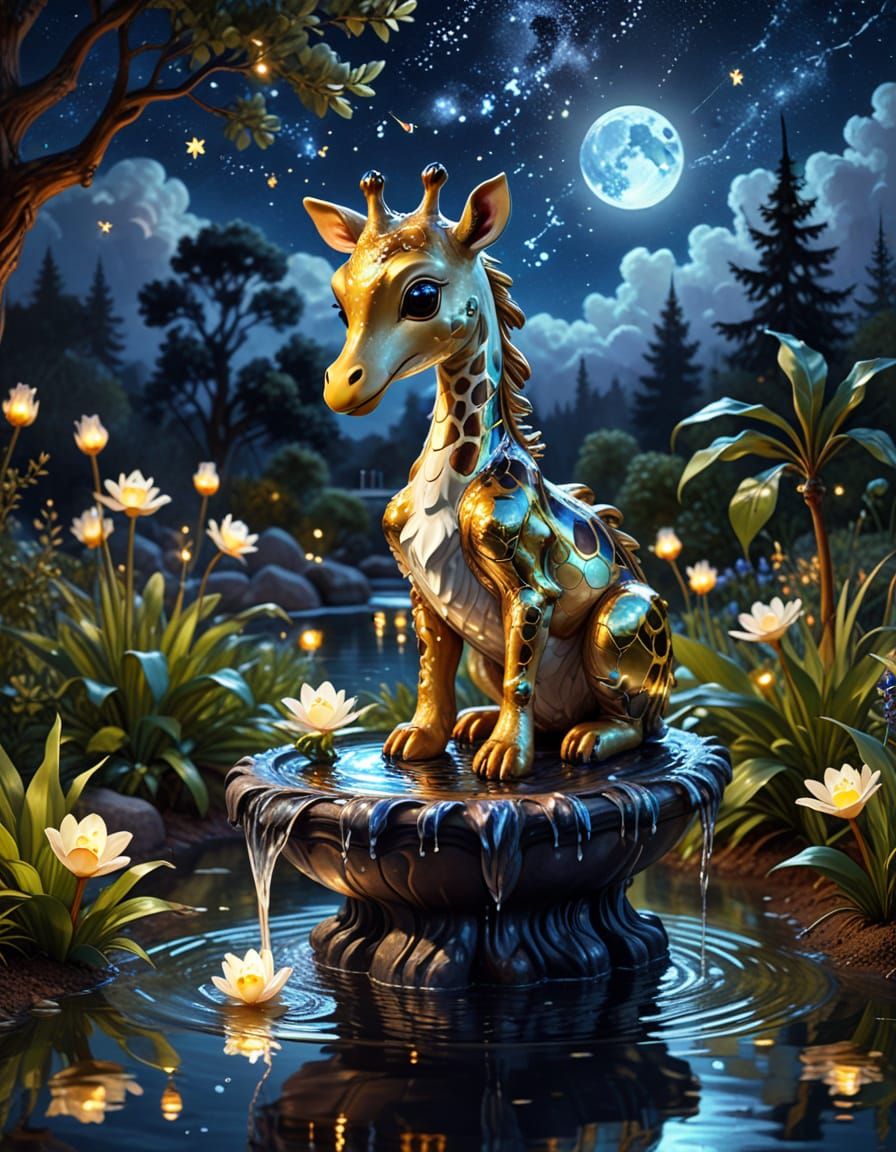 Fantastical Skunk Fountains in a Digital Painting Style