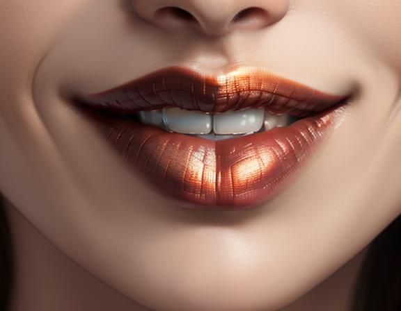 Macro Portrait of Glossy Brown Lips, Extreme Close-Up