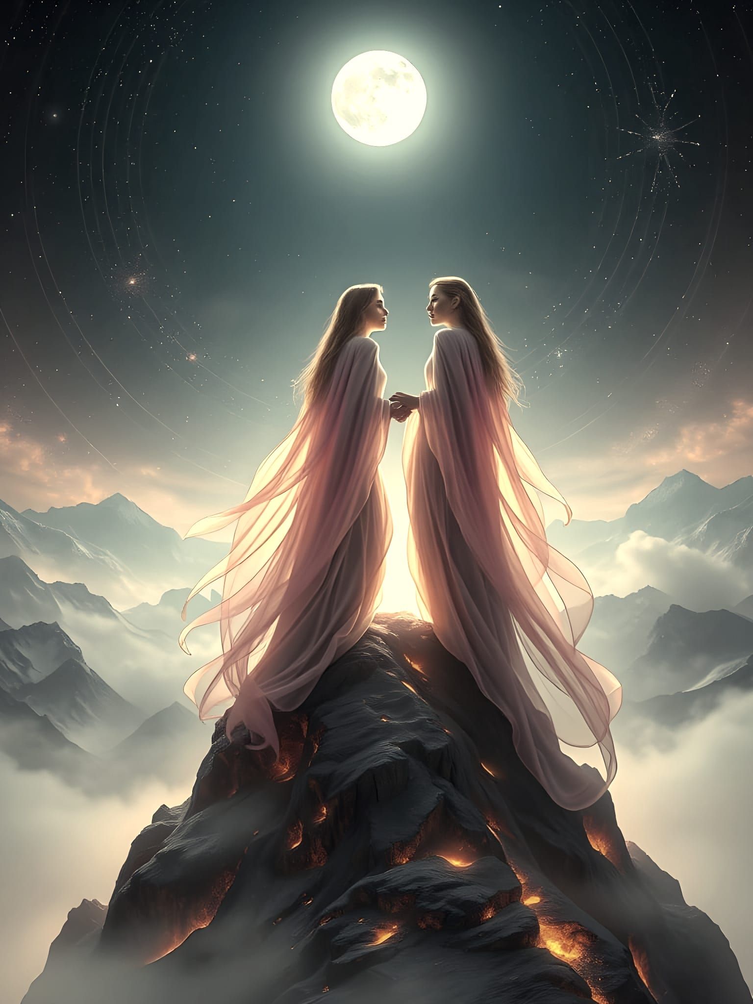 Ethereal Sisters of the Moon Fantasy Landscape